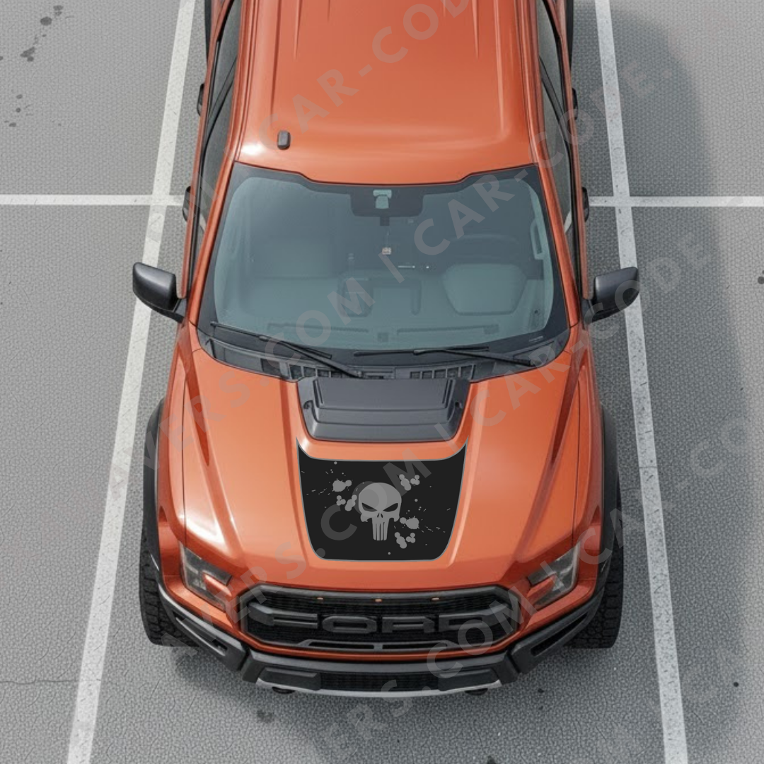 Ford F-150 Raptor Hood Panel – Skull & Paint-Splatter (Red/Gray/Blue/Sand/Green) – 2017–2025 – Printed Matte 3M or Avery Cut-Vinyl