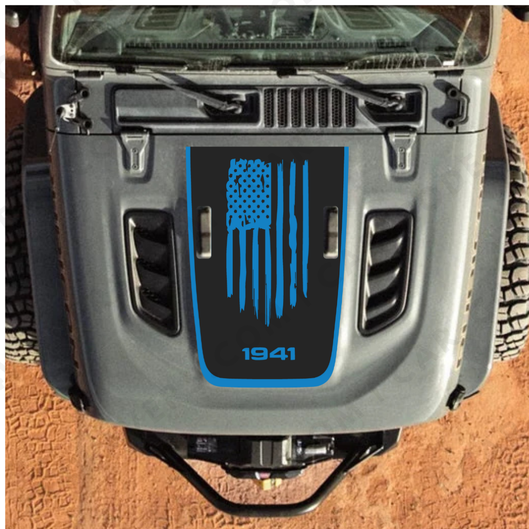 AMERICA 1941 Decal Sticker Kit for JL Rubicon Hood – Vinyl Car Decals for Jeep Wrangler Models – Made in Canada - Compatible with JL 2018 - 2025