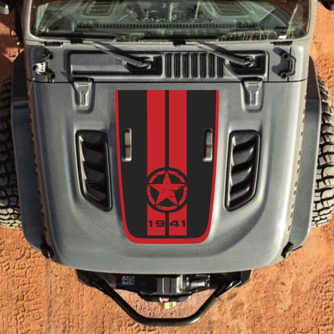 STAR STRIPE Decal Sticker Kit for JL Rubicon Hood β Vinyl Car Decals for Jeep Wrangler Models β Made in Canada - Compatible with JL 2018 - 2025