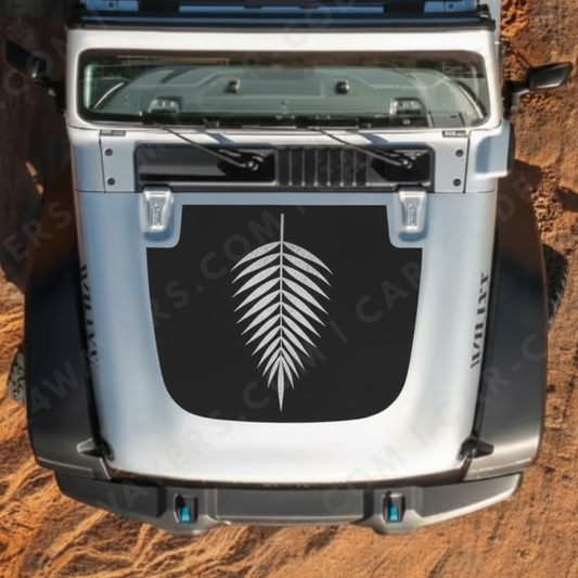 Silver Fern Hood Panel – Wrangler JL/JLU/JT (2018–2025) & JK/JKU (2007–2018) – Classic Satin Black or Pride Rainbow – Printed & Matte-Laminated 3M (Avery Overlay Option)