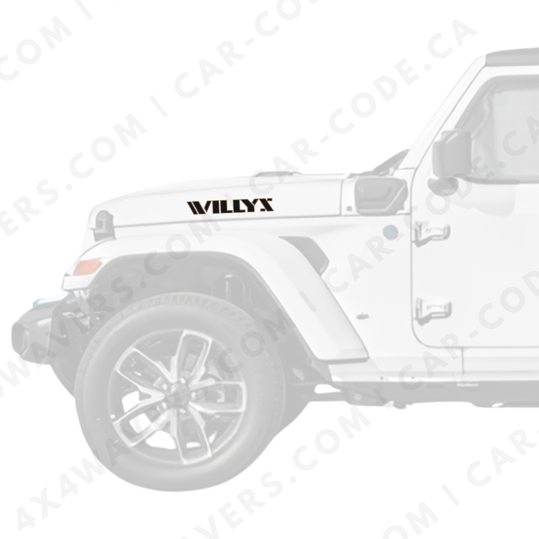 Decal Sticker Kit for Hood Sides – Willys Style Vinyl Car Decals for Jeep Wrangler Models – 2x Willys Decals – Made in Canada