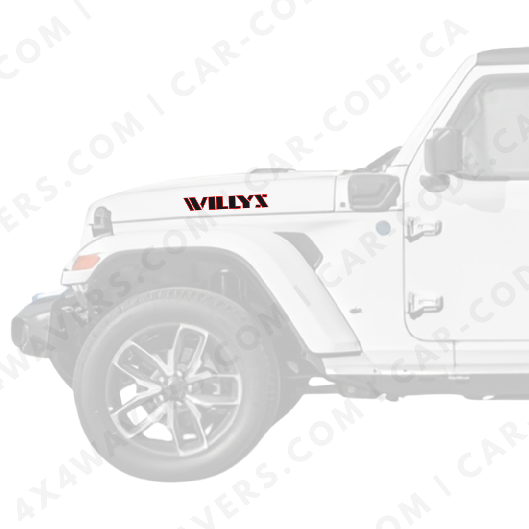Decal Sticker Kit for Hood Sides – Willys Style Vinyl Car Decals for Jeep Wrangler Models – 2x Willys Decals – Made in Canada