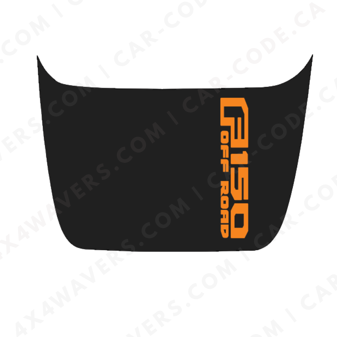 Ford F-150 Raptor Hood Panel – Side Banner Text (example: “F150 OFF ROAD”) – Orange/Gray/Red/Blue/Tan/Green – 2017–2025 – Printed Matte 3M or Avery Cut-Vinyl