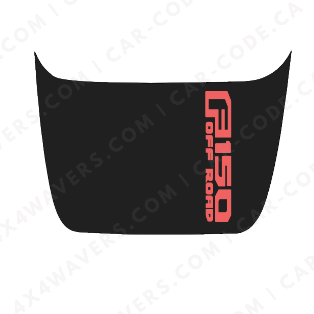 Ford F-150 Raptor Hood Panel – Side Banner Text (example: “F150 OFF ROAD”) – Orange/Gray/Red/Blue/Tan/Green – 2017–2025 – Printed Matte 3M or Avery Cut-Vinyl