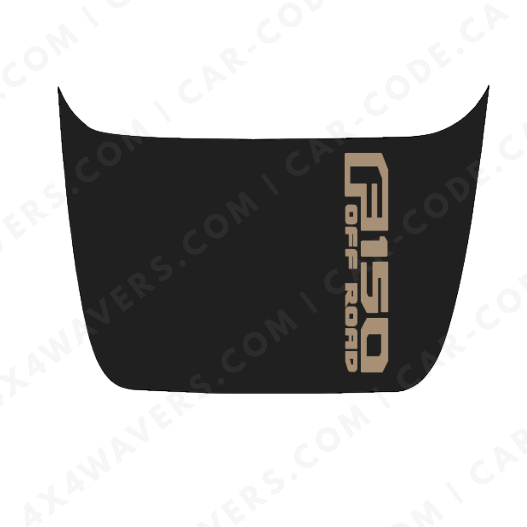 Ford F-150 Raptor Hood Panel – Side Banner Text (example: “F150 OFF ROAD”) – Orange/Gray/Red/Blue/Tan/Green – 2017–2025 – Printed Matte 3M or Avery Cut-Vinyl