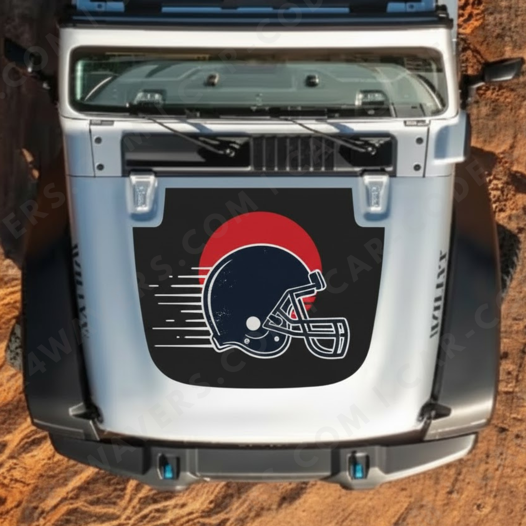Gridiron Speed Helmet Hood Panel – Wrangler JL/JLU/JT (2018–2025) & JK/JKU (2007–2018) – Navy/Red “NY Colorway” – Printed 3M (Matte) or Avery Cut Vinyl