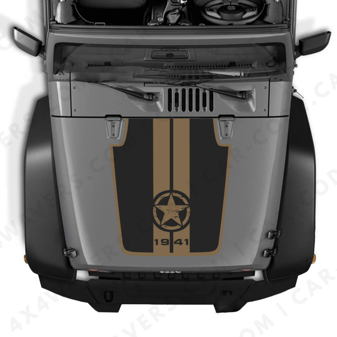 Decal Sticker Kit for JK Hood Star 1941 Style – Vinyl Car Decals for Jeep Wrangler Models – Made in Canada Compatible with JK 2007 - 2018