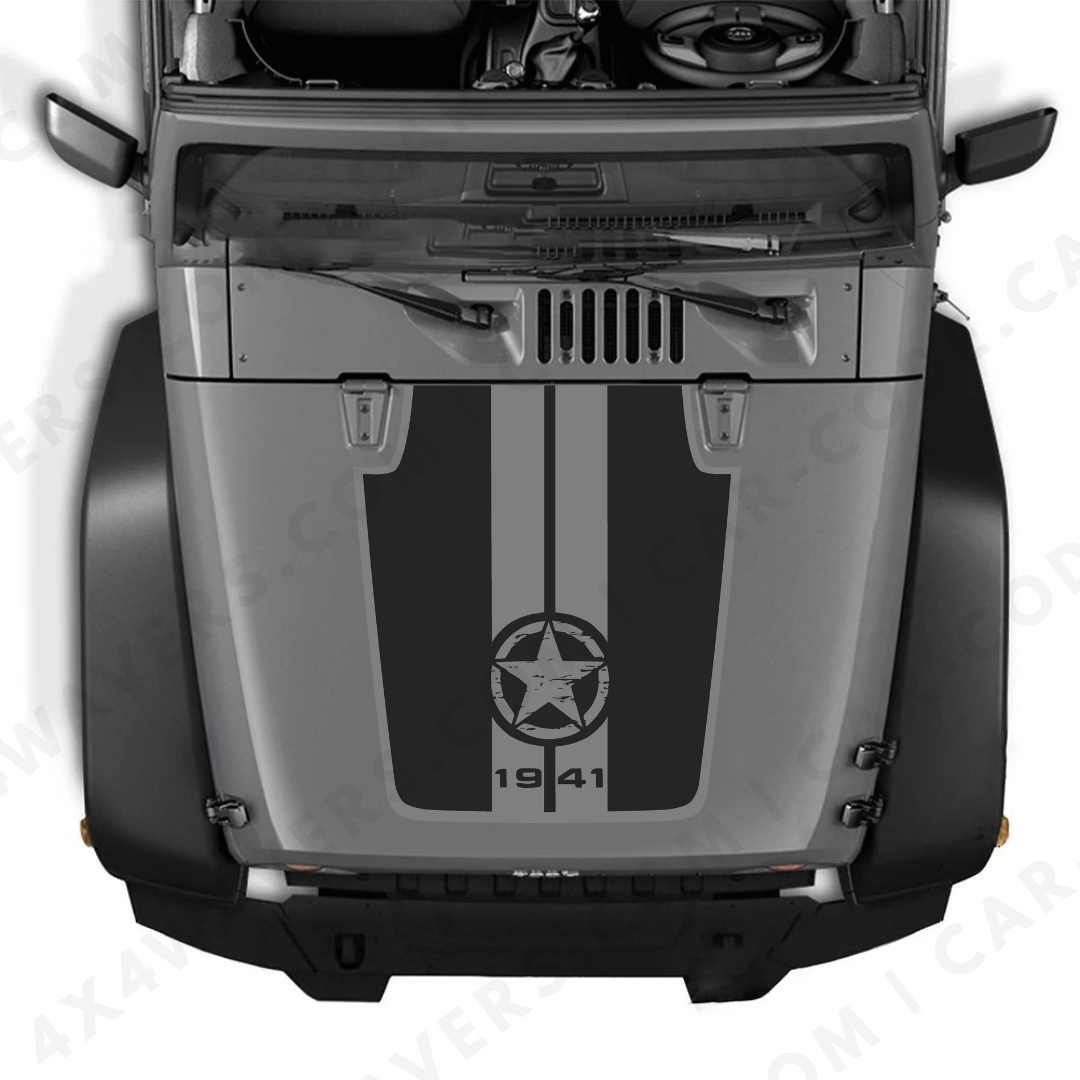 Decal Sticker Kit for JK Hood Star 1941 Style – Vinyl Car Decals for Jeep Wrangler Models – Made in Canada Compatible with JK 2007 - 2018