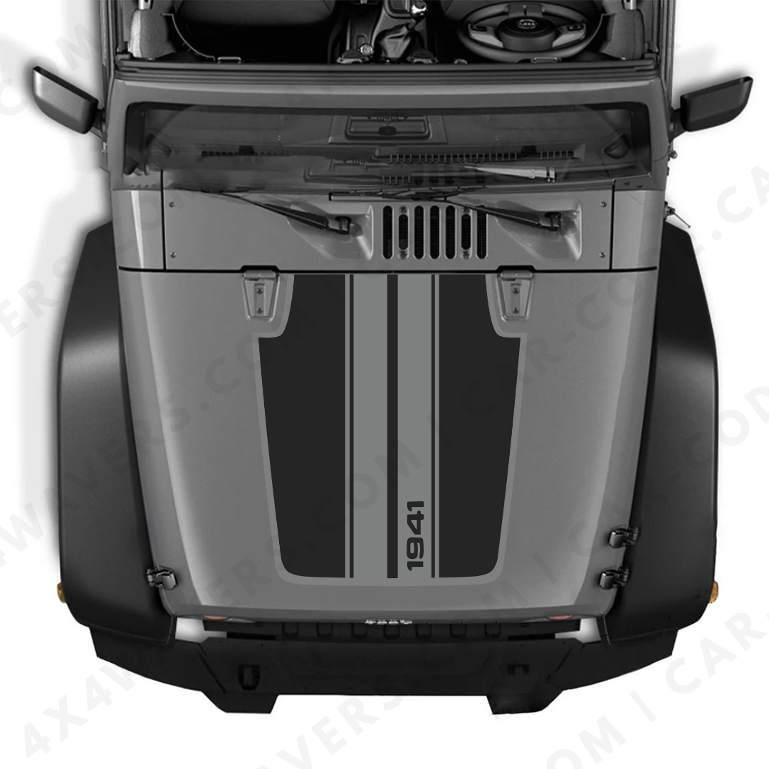 Decal Sticker Kit for JK Hood STRIPE 1941 Style – Vinyl Car Decals for Jeep Wrangler Models – Made in Canada Compatible with JK 2007 - 2018