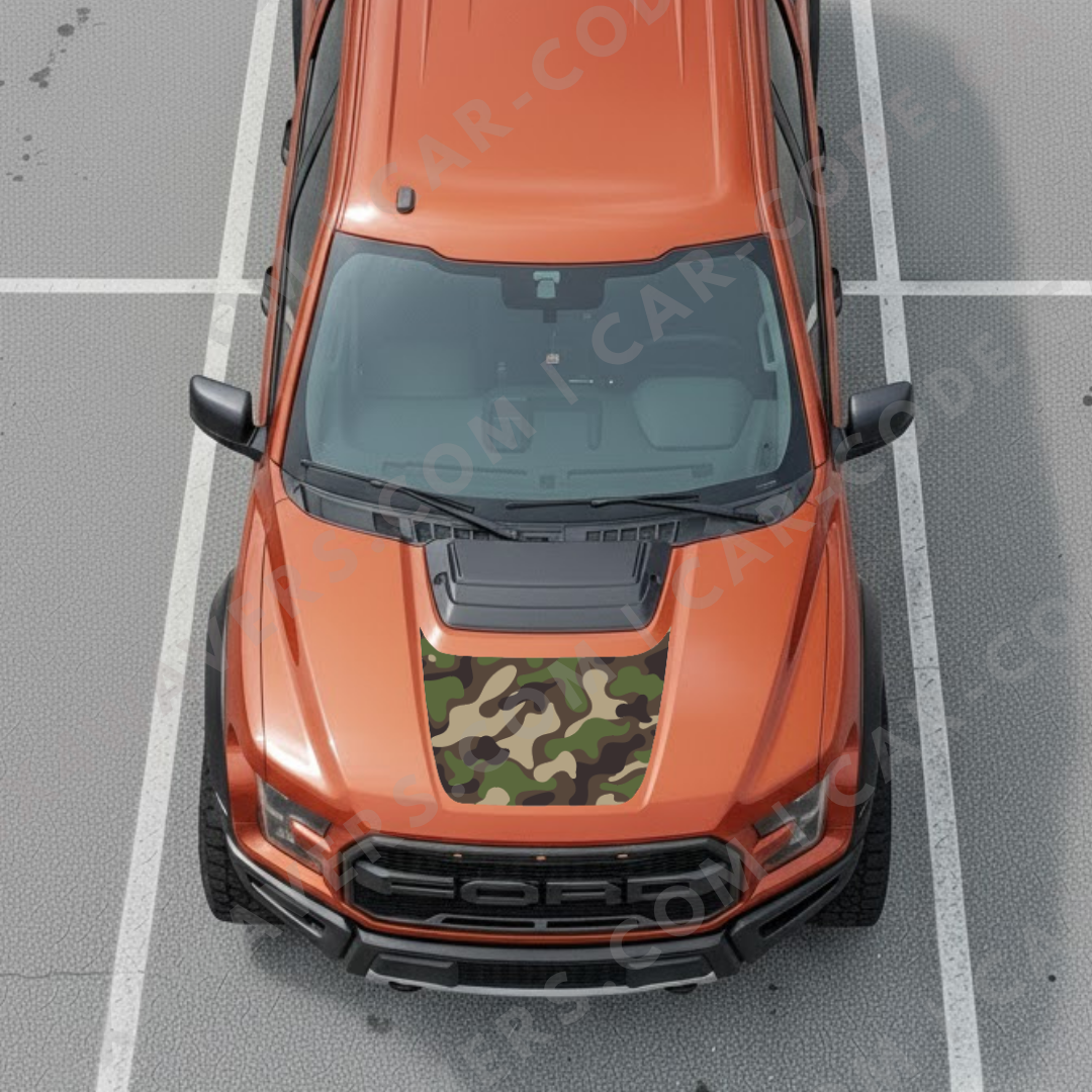 Ford F-150 Raptor Hood Panel – CAMO Series (Woodland / Urban Digi) – 2017–2025 – Printed Matte 3M or Avery Cut-Vinyl