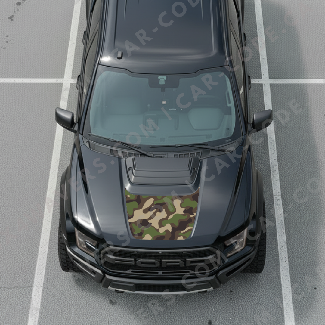 Ford F-150 Raptor Hood Panel – CAMO Series (Woodland / Urban Digi) – 2017–2025 – Printed Matte 3M or Avery Cut-Vinyl