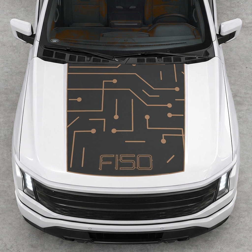 Hood Panel Decal/Sticker - Electric Circuit Graphic Decal Graphic Kit - For FORD F-150 2015-2020 - Premium Vinyl