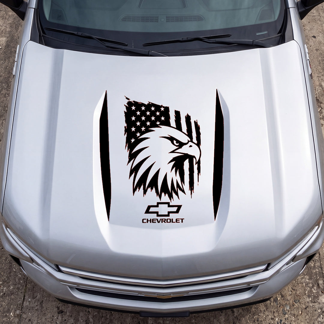 Hood Panel Decal/Sticker - American Eagle Head Graphic Decal Graphic Kit - For Chevrolet Silverado 2019-2024 - Premium Vinyl