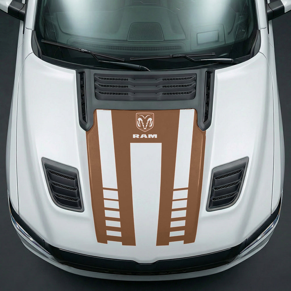 Hood Panel Decal/Sticker - Sport Strobe V-Stripes with Center RAM Logo Graphic Kit - For Dodge Ram 2019-2025 - Premium Vinyl
