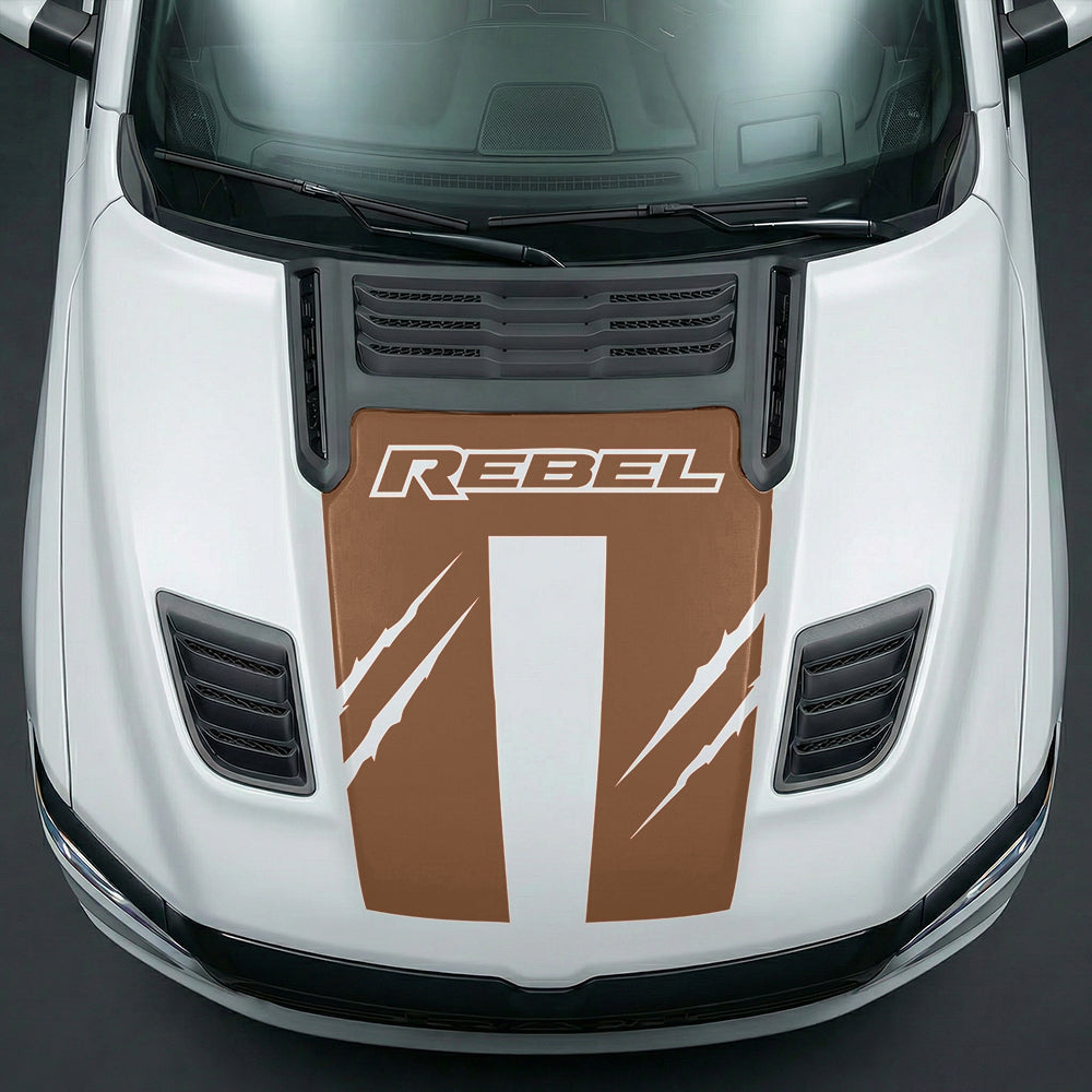 Hood Panel Decal/Sticker - Dodge RAM Rebel Claw Scratch U-Shape Stripe Graphic Kit - For Dodge Ram 2019-2025 - Premium Vinyl