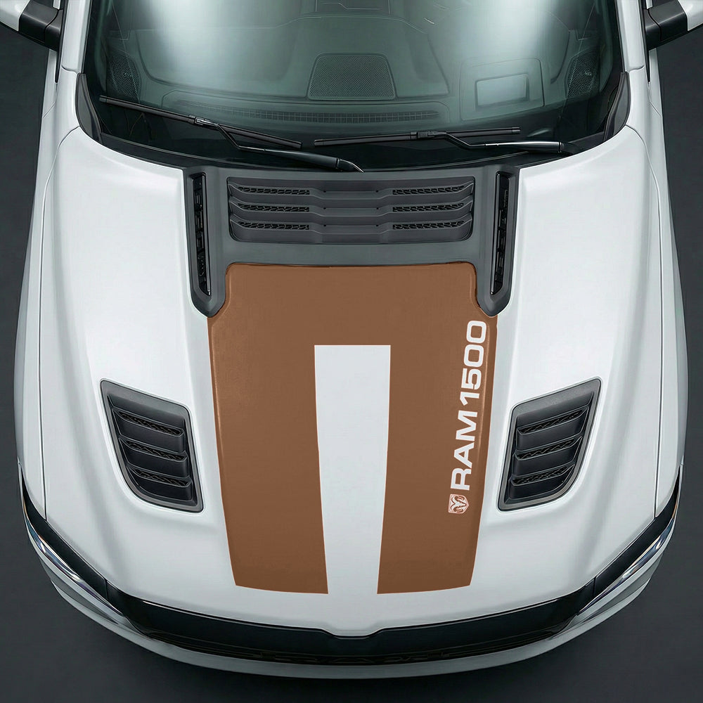 Hood Panel Decal/Sticker - Sleek Vertical RAM 1500 Text & Logo Minimalist Graphic Kit - For Dodge Ram 2019-2025 - Premium Vinyl
