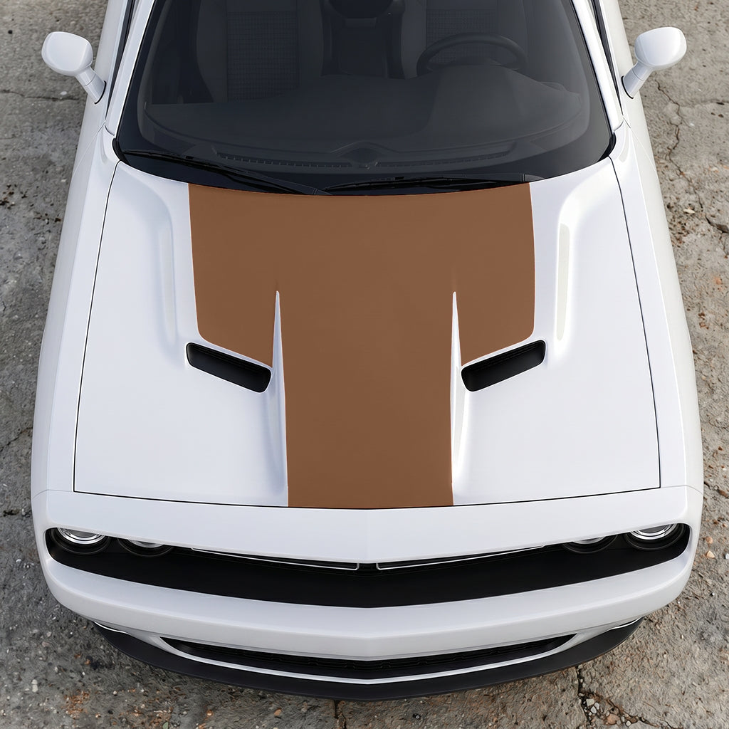 Hood Panel Decal/Sticker - The Foundation - Solid T-Shape - Matte Performance Trim Blackout Graphic Kit - For Dodge Challenger 2015-2024 - Premium Vinyl