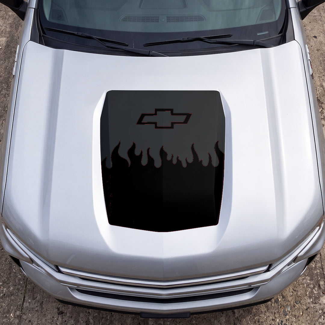 Hood Panel Decal/Sticker - Burning Flames Graphic Decal Graphic Kit - For Chevrolet Silverado 2019-2024 - Premium Vinyl