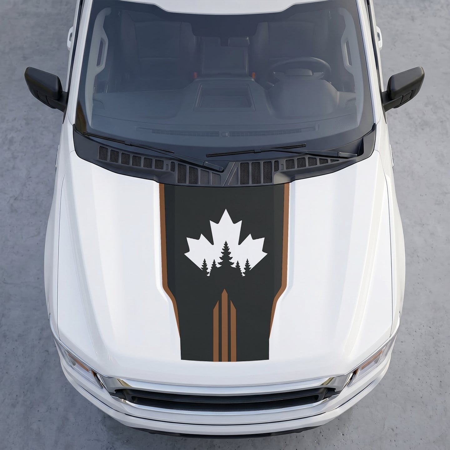Hood Panel Decal/Sticker - Canadian Peak Hood Decal – Maple Leaf & Mountain Range Graphic Vinyl Wrap with Accent Stripes Graphic Kit - For Ford F-150 F150 2015-2020 - Premium Vinyl