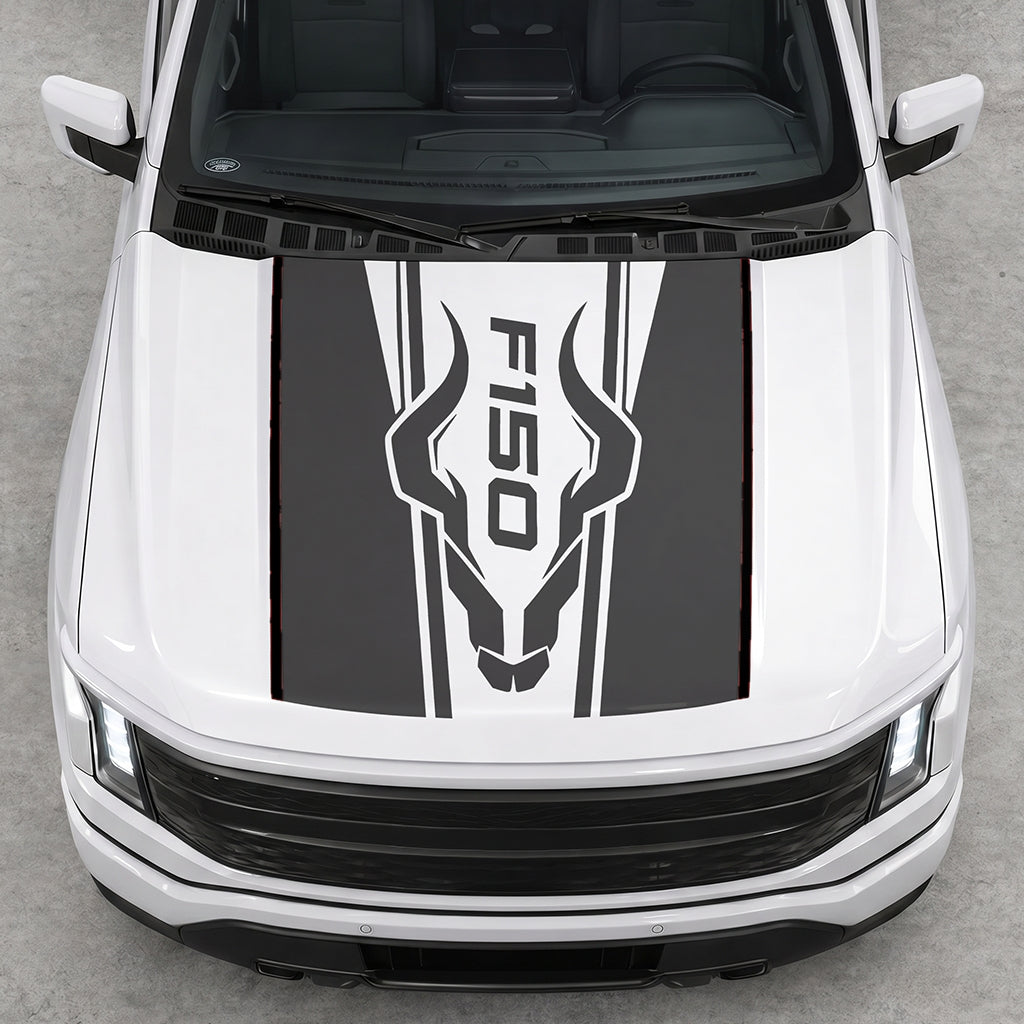 Hood Panel Decal/Sticker - Ram Horns Graphic Decal Graphic Kit - For Ford F-150 2015-2020 - Premium Vinyl