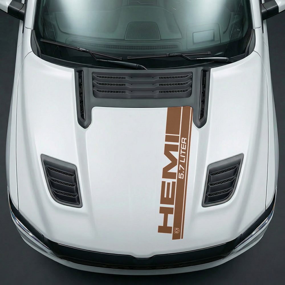 Hood Panel Decal/Sticker - Premium 5.7L HEMI Vertical Racing Stripe - Cut Graphic Kit - For Dodge Ram 2019-2025 - Premium Vinyl