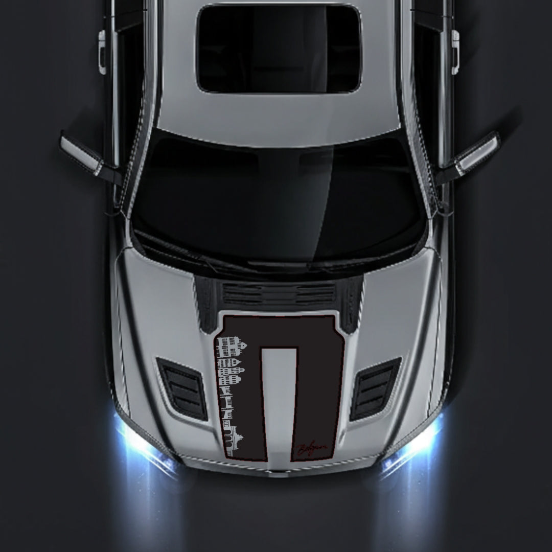 Hood Panel Decal/Sticker - Belgium Skyline - Cut - Border Graphic Kit - For Dodge RAM 1500 2019-2025 - Premium Vinyl