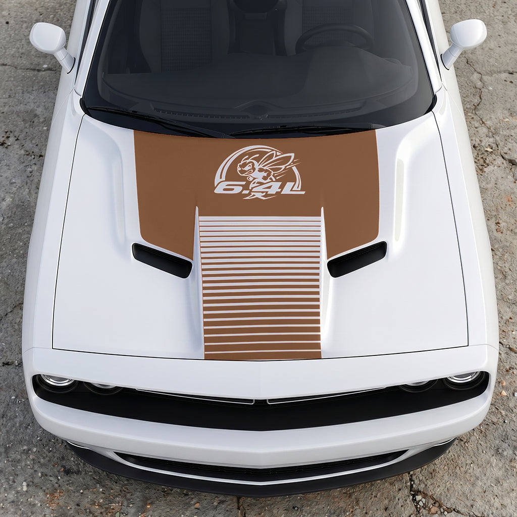 Hood Panel Decal/Sticker - Scat Pack 6.4L Bee Heritage Stripe - Custom Precision Cut Vinyl Overlay Graphic Kit - For Dodge Challenger 2015-2024 - Premium Vinyl