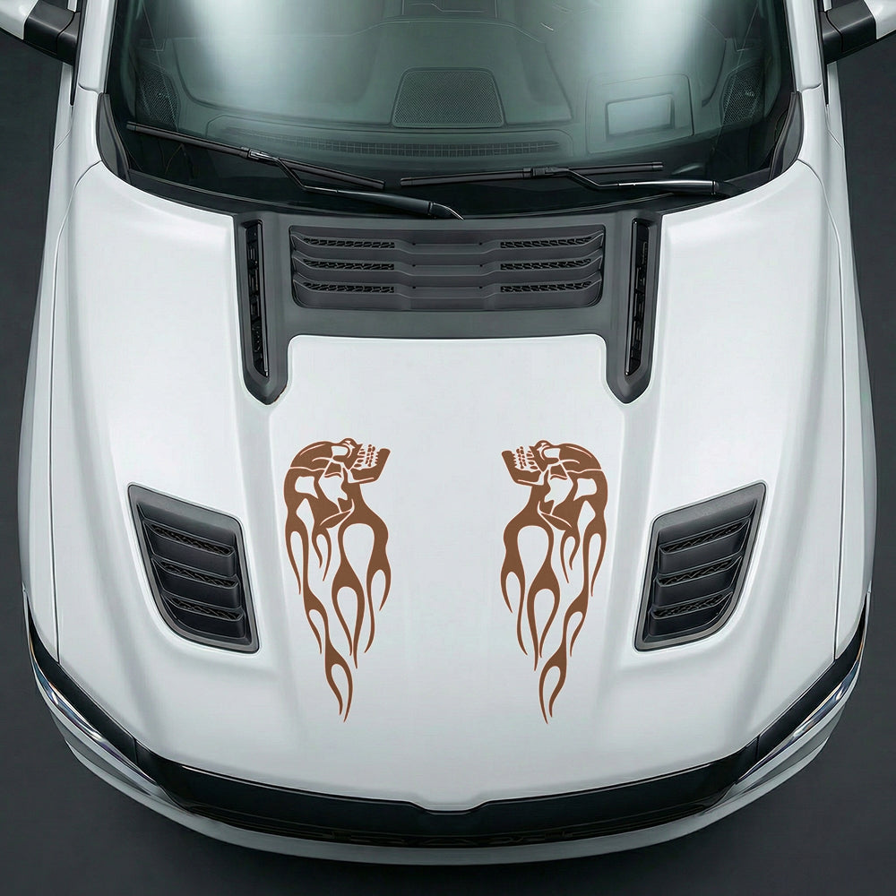 Hood Panel Decal/Sticker - Fiery Skulls Custom U-Shape - Cut Graphic Kit - For Dodge Ram 2019-2025 - Premium Vinyl