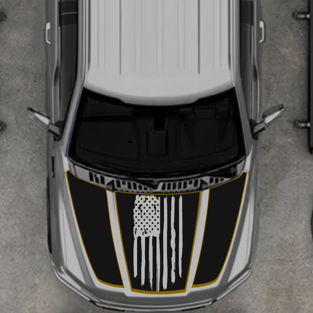 Hood Panel Decal/Sticker - USA Style 1 - Cut - Border Graphic Kit - For Ford F-150 2020-2026 - Premium Vinyl