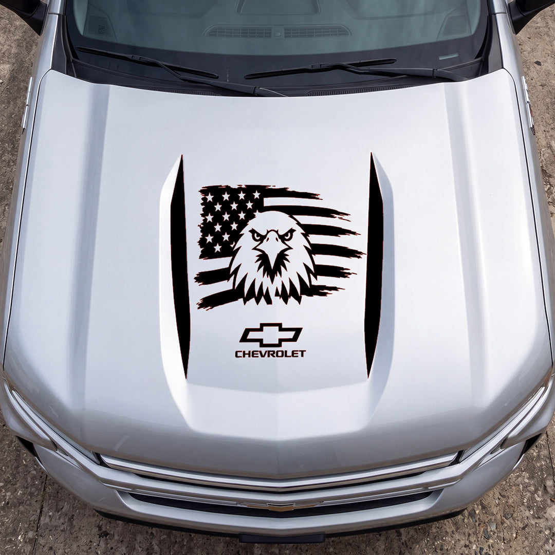 Hood Panel Decal/Sticker - American Facing Eagle Graphic Decal Graphic Kit - For Chevrolet Silverado 2019-2024 - Premium Vinyl