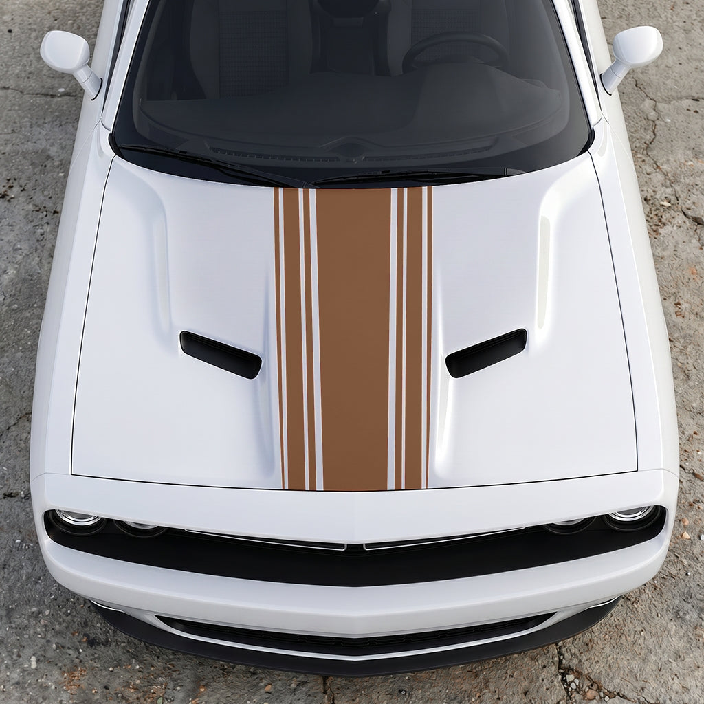 Hood Panel Decal/Sticker - Challenger Interceptor Center Stripe - Multi-Pin Racing Fade Vinyl Graphic Kit - For Dodge Challenger 2015-2024 - Premium Vinyl