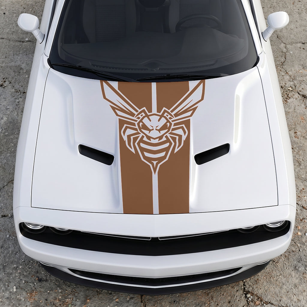 Hood Panel Decal/Sticker - Super Bee Hornet Tactical Stripe - Vertical Racing Center-Line Graphic Kit - For Dodge Challenger 2015-2024 - Premium Vinyl