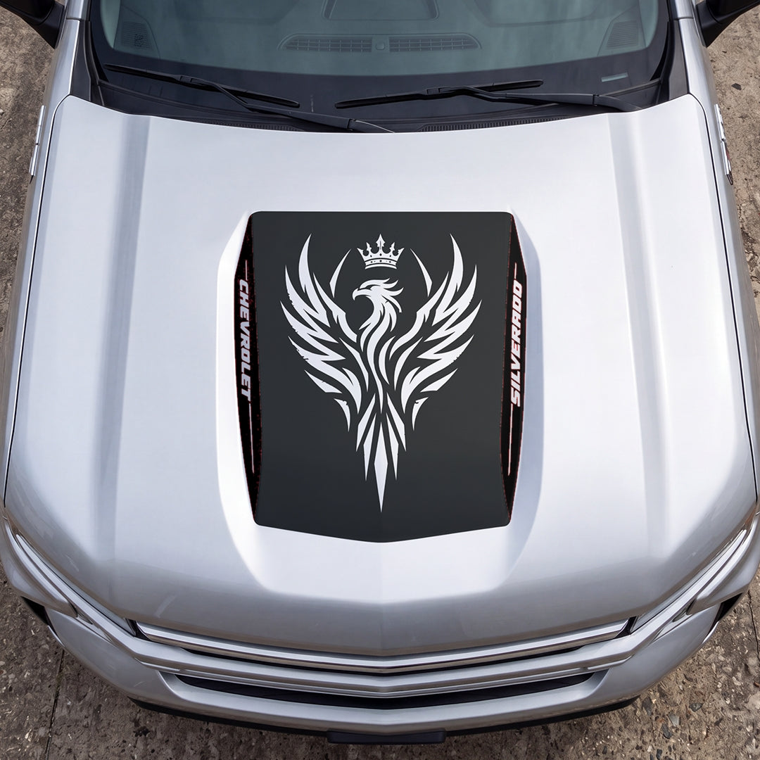 Hood Panel Decal/Sticker - Crowned Phoenix Graphic Decal Graphic Kit - For Chevrolet Silverado 2019-2024 - Premium Vinyl