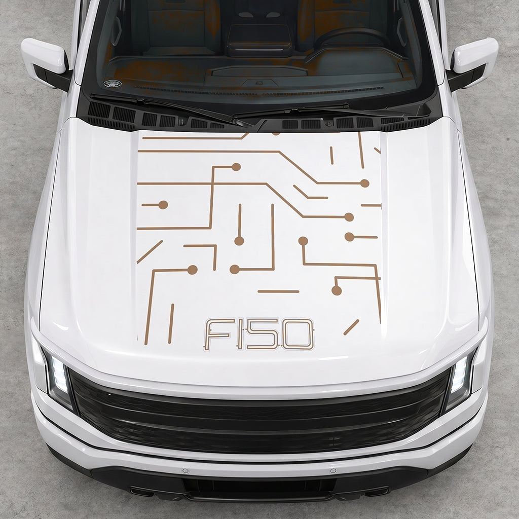 Hood Panel Decal/Sticker - Cut Electric Circuit Graphic Decal Graphic Kit - For FORD F-150 2015-2020 - Premium Vinyl