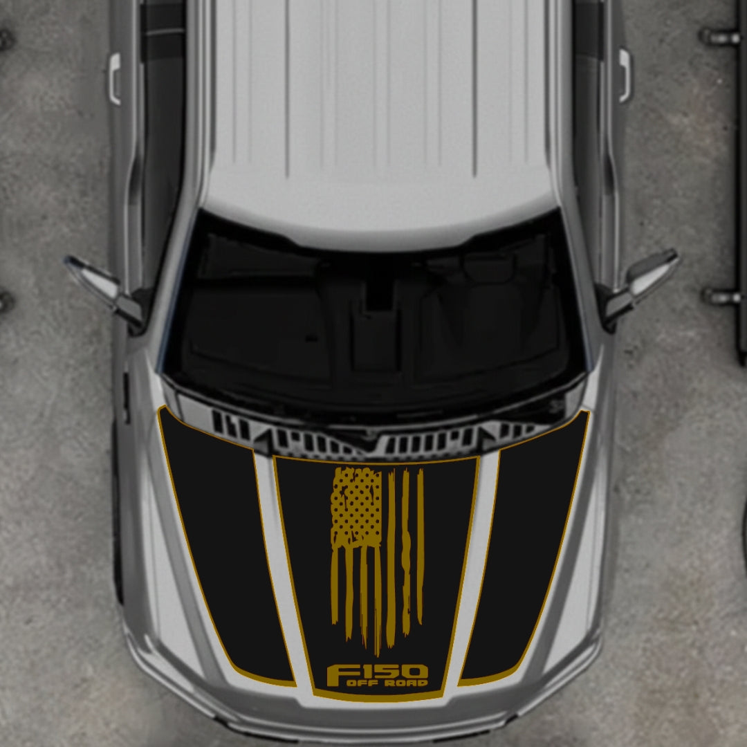 Hood Panel Decal/Sticker - USA Style 3 - Border Graphic Kit - For Ford F-150 2020-2026 - Premium Vinyl