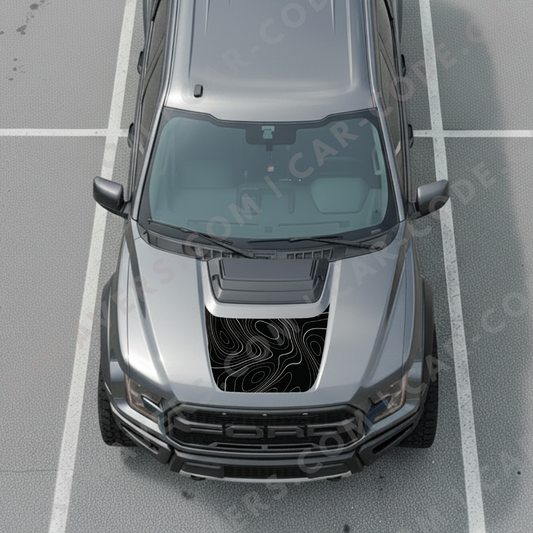 Hood Panel Decal/Sticker - Bold Topographic Lines - For Ford F-150 Raptor 2017-2025 - Matte Printed 3M or Avery Cut-Vinyl