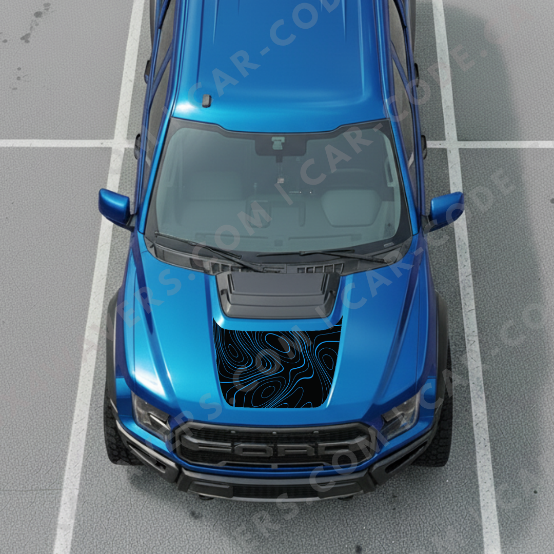 Hood Panel Decal/Sticker - Bold Topographic Lines - For Ford F-150 Raptor 2017-2025 - Matte Printed 3M or Avery Cut-Vinyl