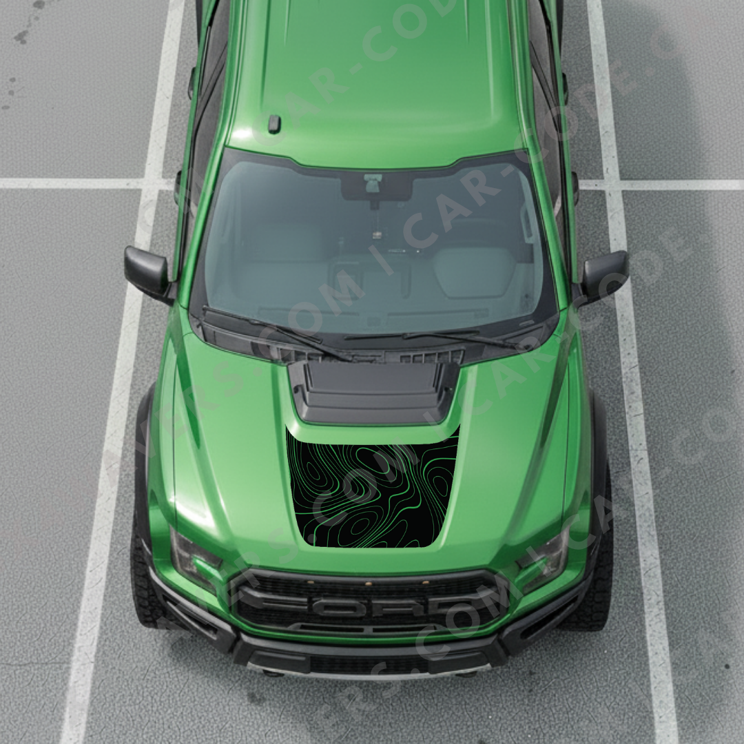 Hood Panel Decal/Sticker - Bold Topographic Lines - For Ford F-150 Raptor 2017-2025 - Matte Printed 3M or Avery Cut-Vinyl