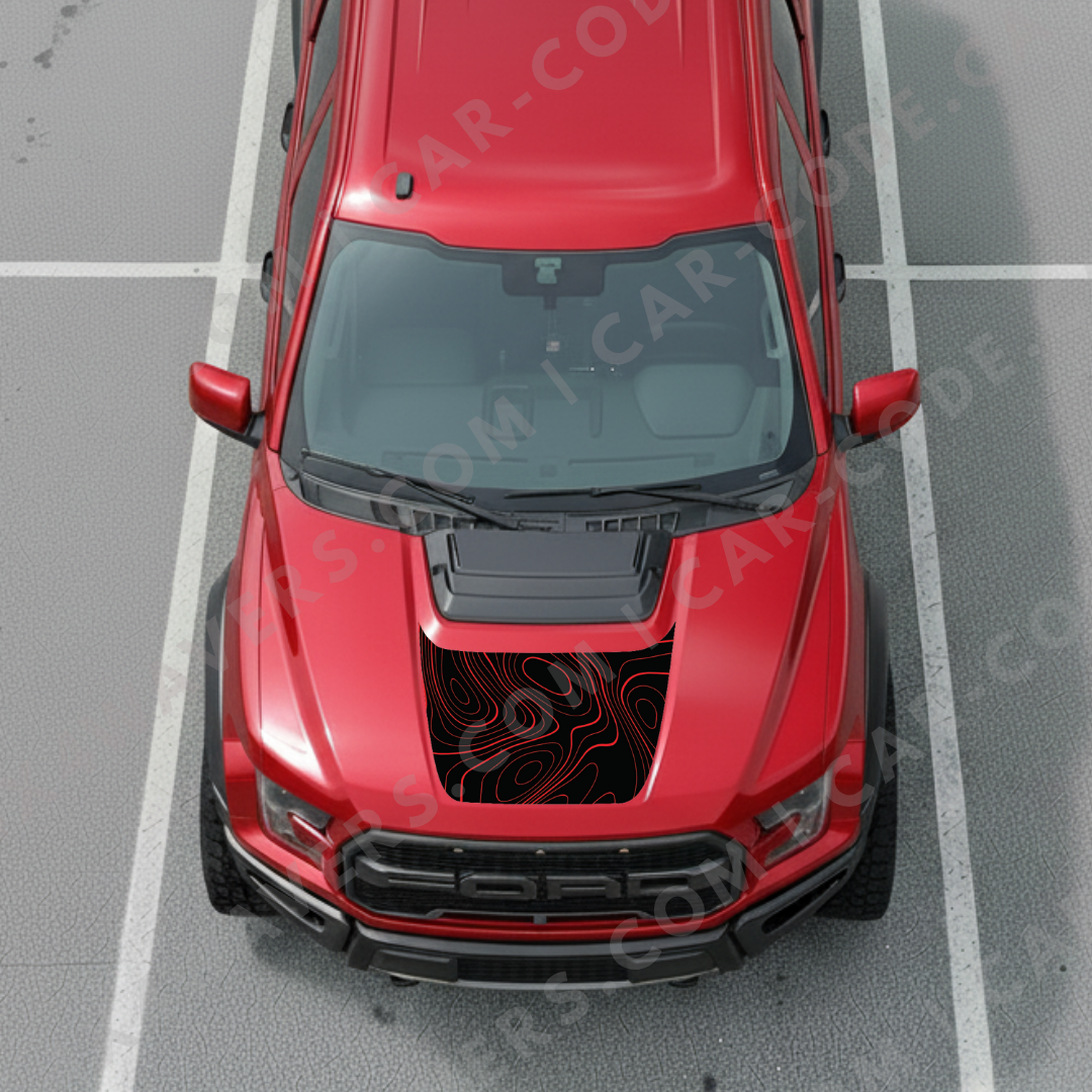 Hood Panel Decal/Sticker - Bold Topographic Lines - For Ford F-150 Raptor 2017-2025 - Matte Printed 3M or Avery Cut-Vinyl