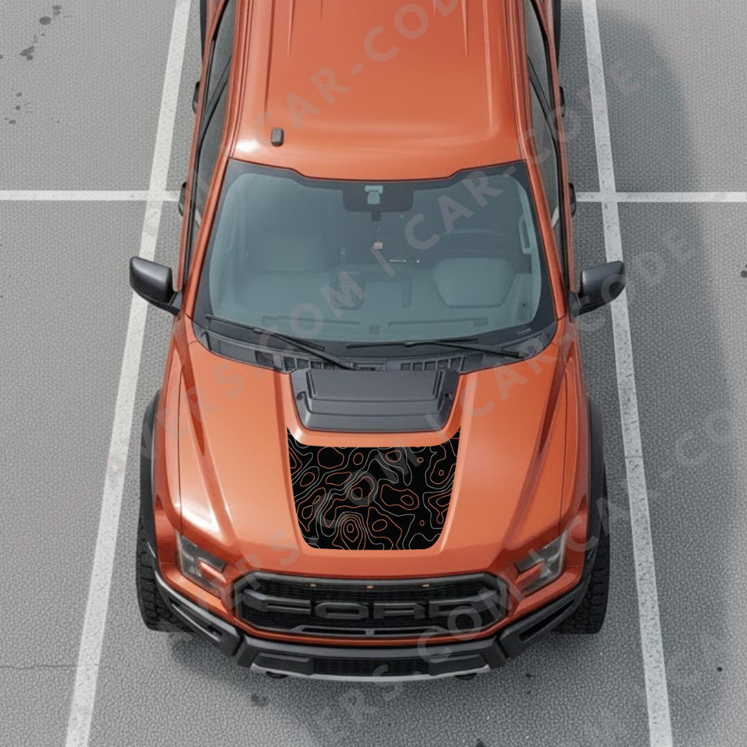 Hood Panel Decal/Sticker - Topographic Lines - For Ford F-150 Raptor 2017-2025 - Matte Printed 3M or Avery Cut-Vinyl