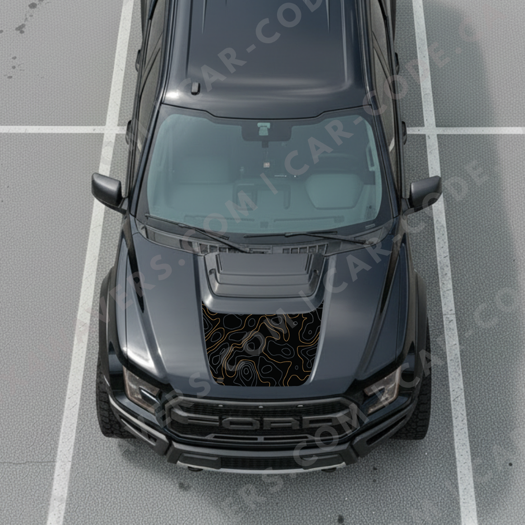 Hood Panel Decal/Sticker - Topographic Lines - For Ford F-150 Raptor 2017-2025 - Matte Printed 3M or Avery Cut-Vinyl