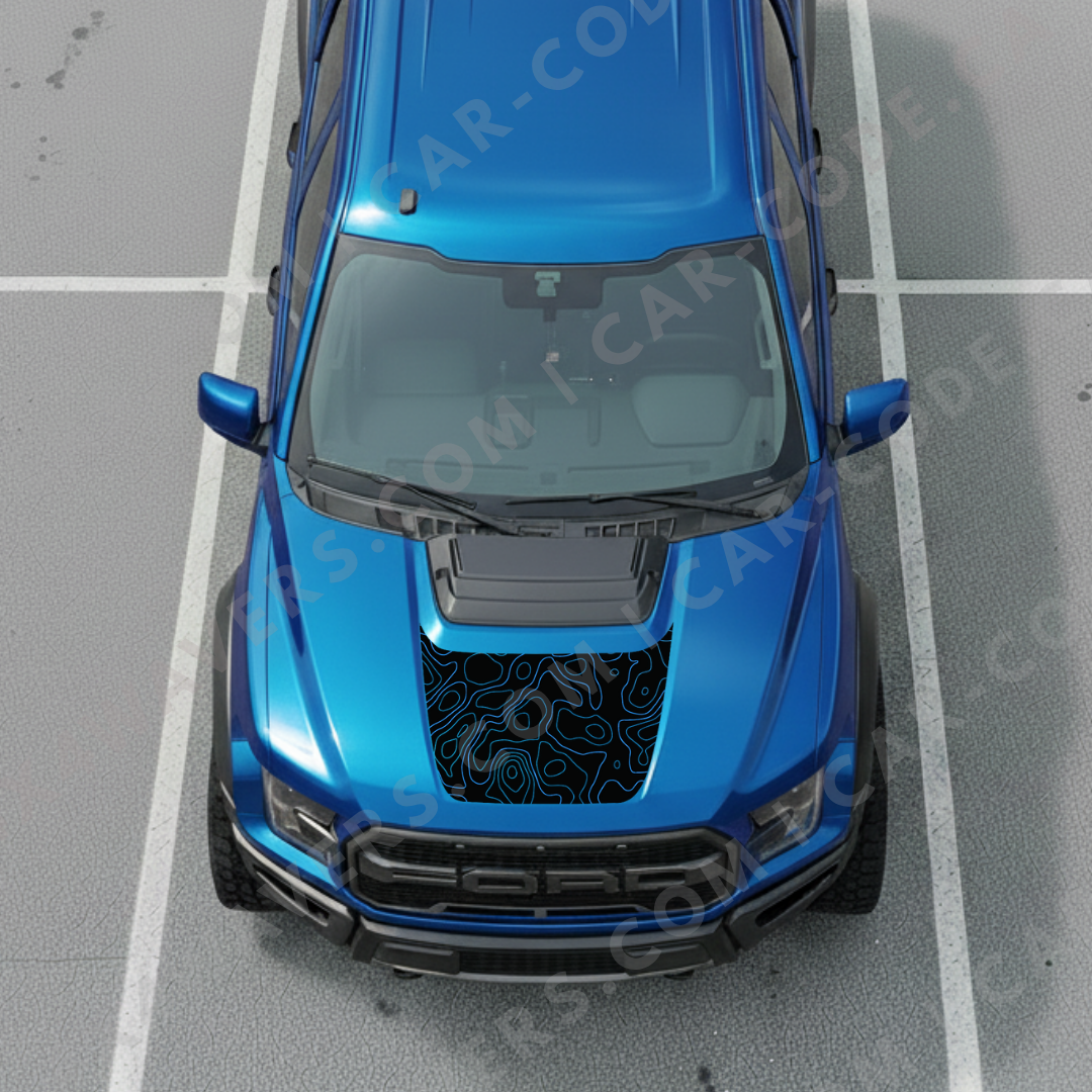 Hood Panel Decal/Sticker - Topographic Lines - For Ford F-150 Raptor 2017-2025 - Matte Printed 3M or Avery Cut-Vinyl