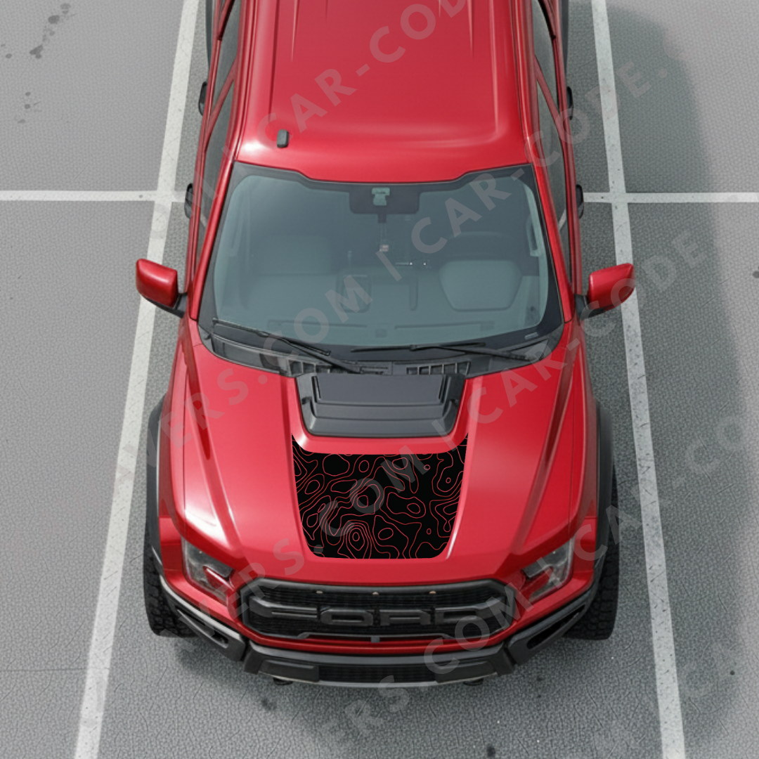 Hood Panel Decal/Sticker - Topographic Lines - For Ford F-150 Raptor 2017-2025 - Matte Printed 3M or Avery Cut-Vinyl