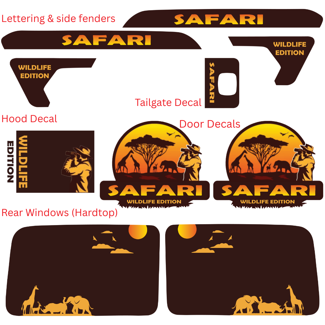 Full Body Decal Kit - Safari Wildlife Edition - For Jeep Wrangler JL/JLU 2018+ - Hood, Fender, Door, Rear Window and Tailgate Graphics