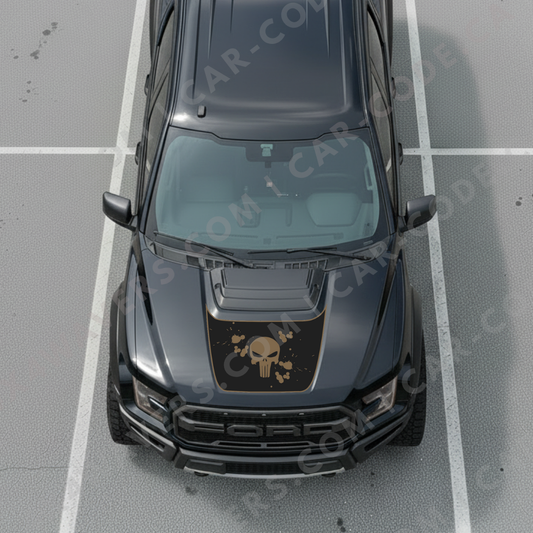 Hood Panel Decal/Sticker - Skull & Paint-Splatter - For Ford F-150 Raptor 2017-2025 - Matte Printed 3M or Avery Cut-Vinyl