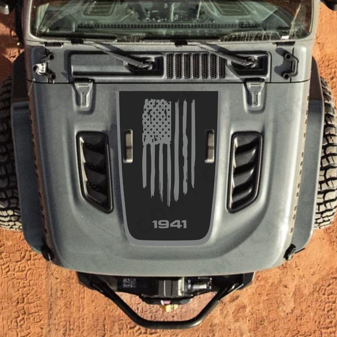 AMERICA 1941 Decal Sticker Kit for JL Rubicon Hood – Vinyl Car Decals for Jeep Wrangler Models – Made in Canada - Compatible with JL 2018 - 2025