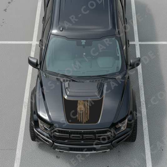 Hood Panel Decal/Sticker - Tattered Flag - For Ford F-150 Raptor 2017-2024 - Matte Printed 3M or Avery Cut-Vinyl