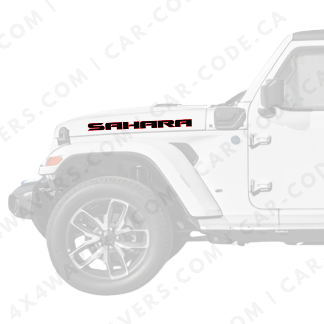 Hood Sides Decal/Sticker - SAHARA Style Kit  – for Jeep Wrangler Models – Made in Canada