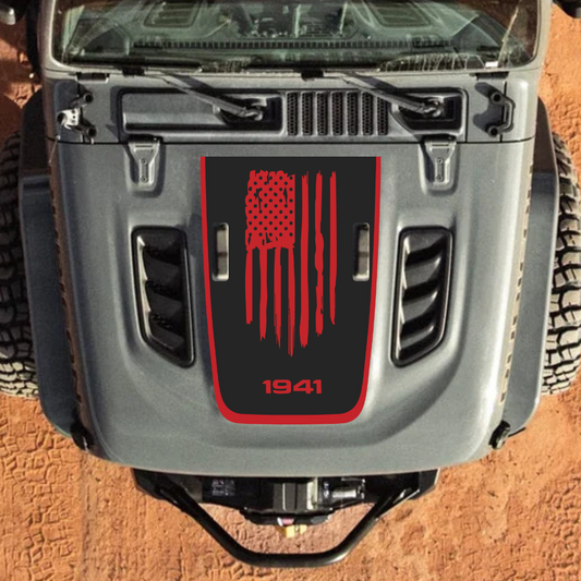 Hood Decal/Sticker – AMERICA 1941 Style Kit – for JL/JLU/JT/4XE Rubicon Hood – Made in Canada