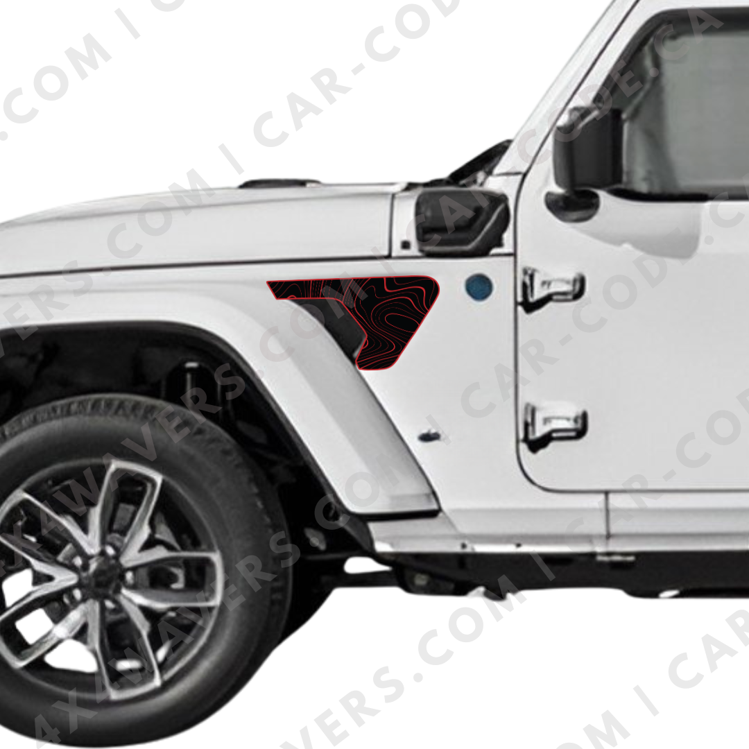 Fender Insert Decal/Sticker - Topographic Graphic Kit - For Jeep Wrangler/Gladiator JL/JLU/JT 2018+ - Premium Vinyl